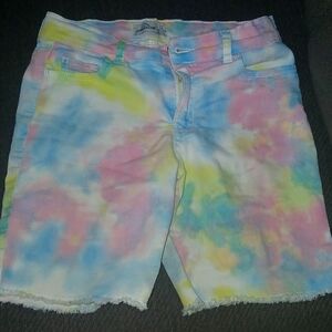 Jordache fringe shorts rainbow tie dye blue jeans